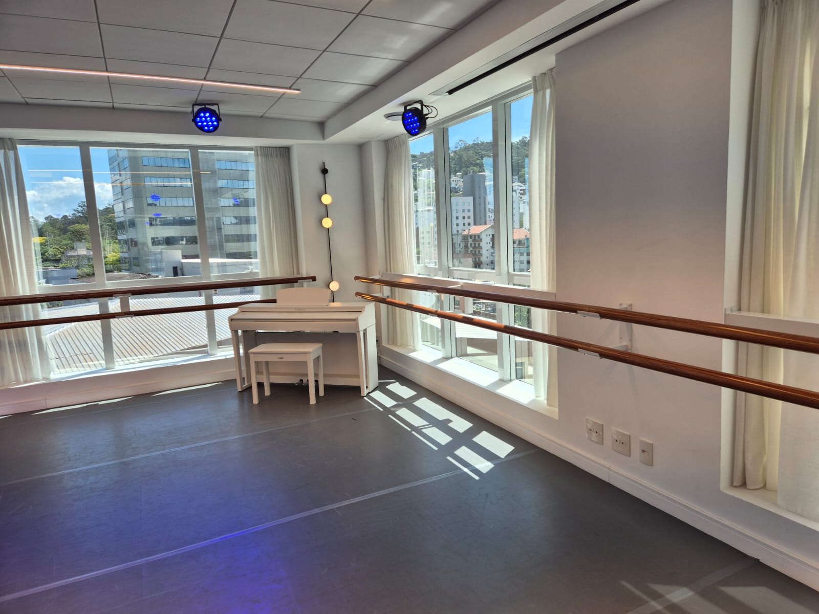 Wide angle view of ballet studio floor